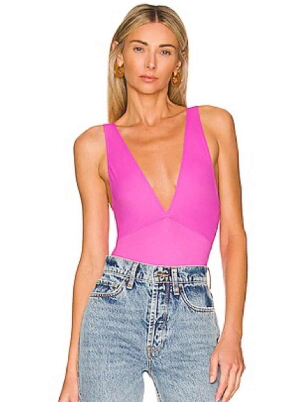 Only Hearts Vibrant Pink Deep V Sleeveless Bodysuit
